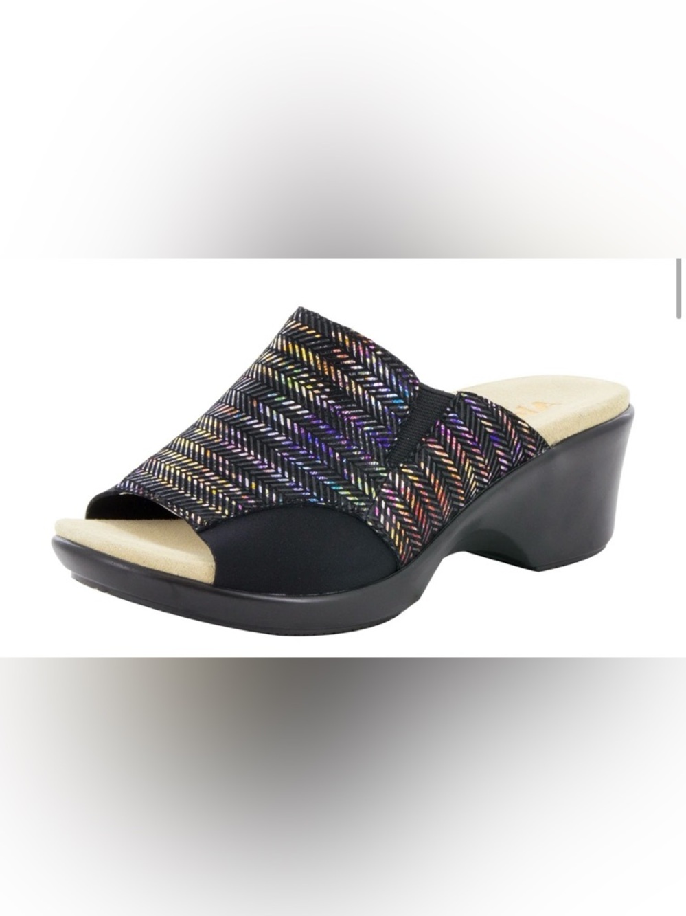 Alegria Ryli Slide Sandals Women EU 36 Black Multicolor Wedge Comfort Mule